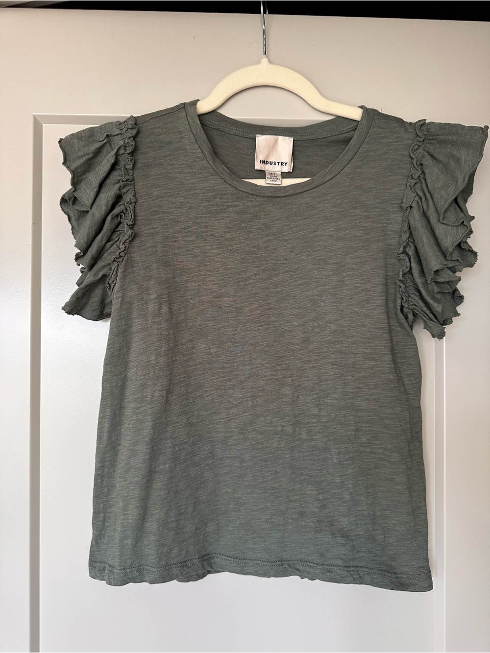 INDUSTRY Olive Ruffle Sleeve Women's Tee